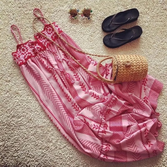 02 Boho Crochet Ruffle Hem Cami Midi Dress - Picture 8 of 16